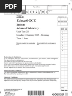 Edexcel A-LEVEL BIO2B January 2005 QP