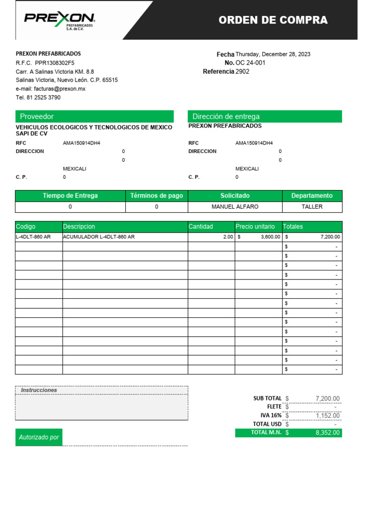Com - Foc - rv001 Formato Orden de Compra | PDF
