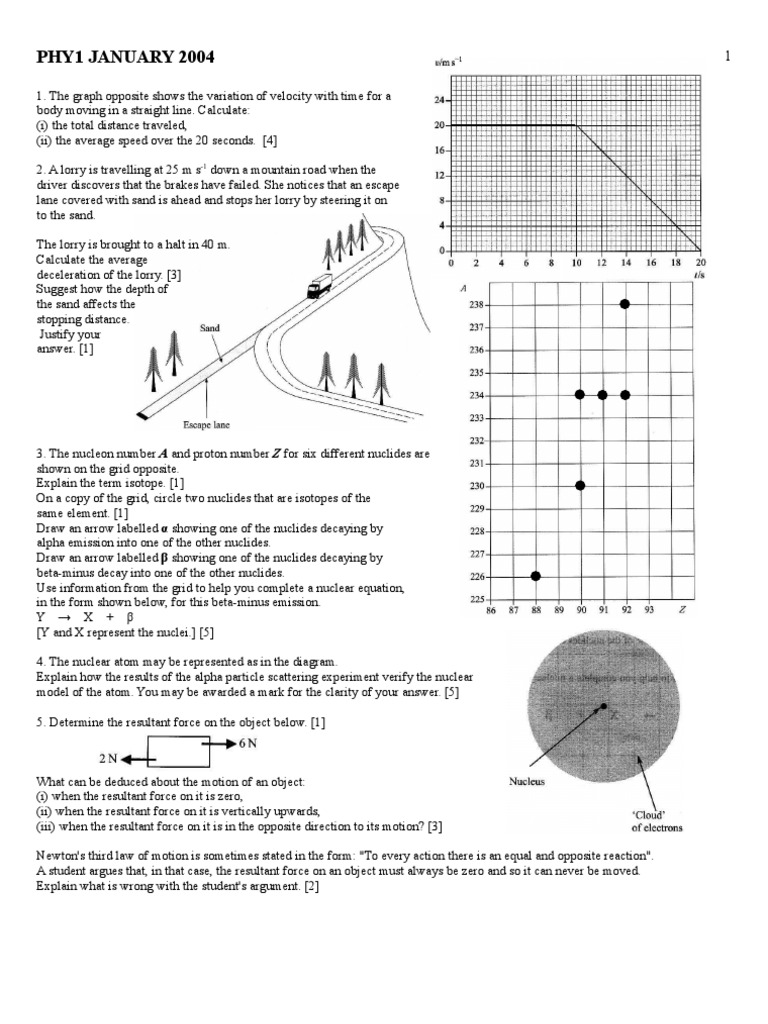 Physics Exam Questions and Solutions | PDF | Isotope | Force