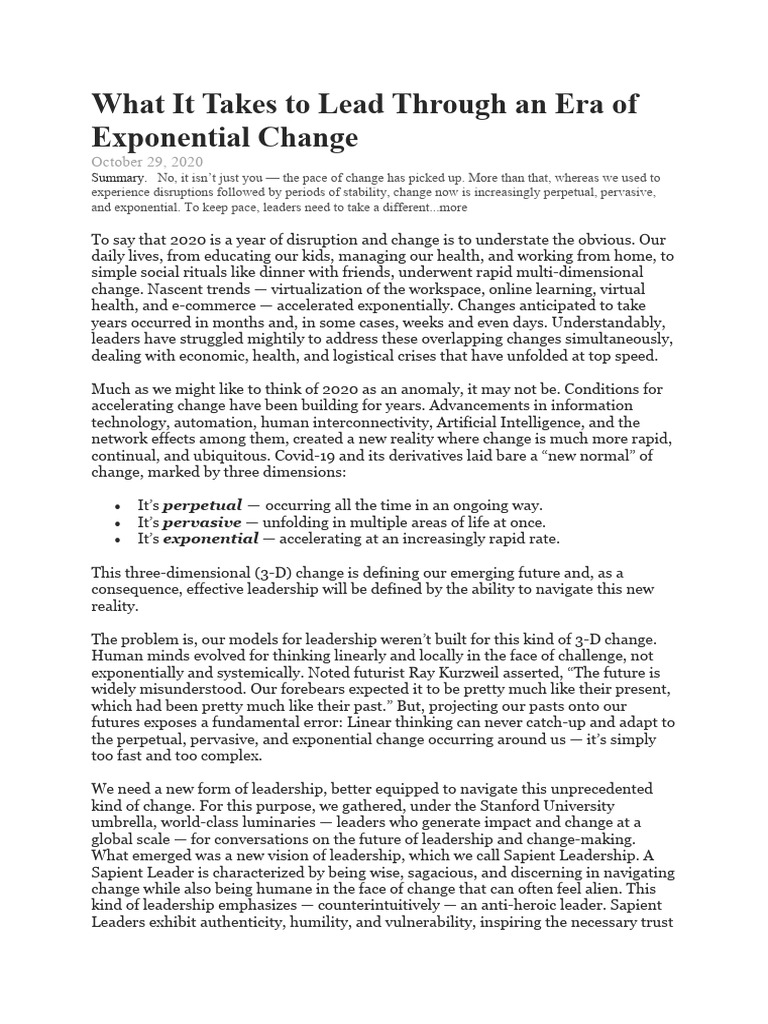 Article What It Takes To Lead Through An Era of Exponential Change PDF