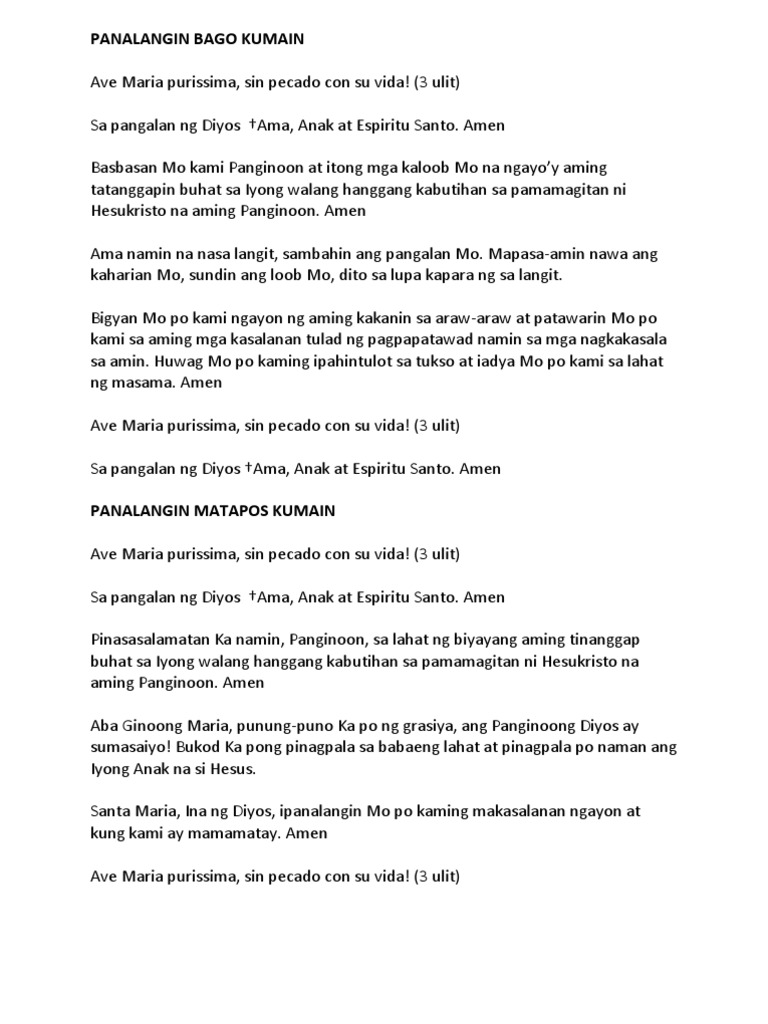 PANALANGIN BAGO KUMAIN