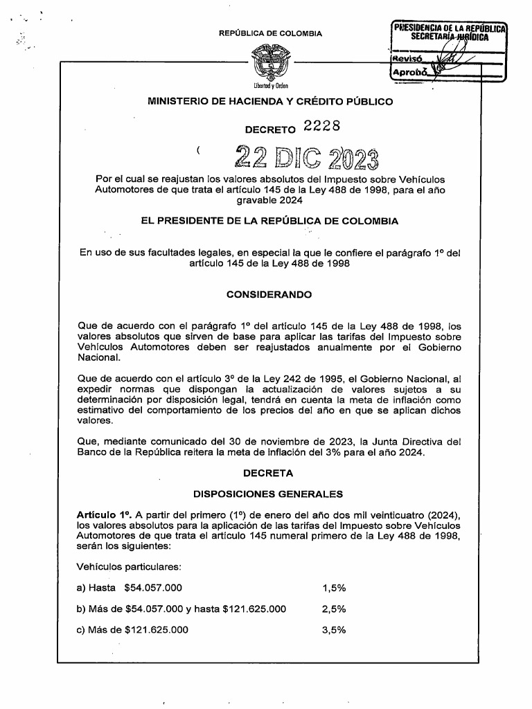 Decreto 2228 Impuesto Vehicular PDF