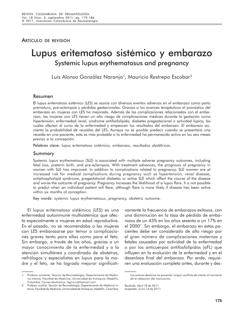 Lupus eritematoso sistémico y embarazo PDF El embarazo Sistema inmune