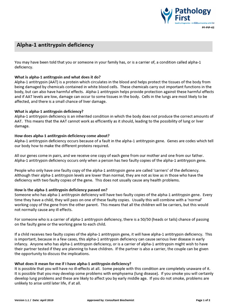 Alpha-1 Antitrypsin Deficiency | PDF | Gene | Lung