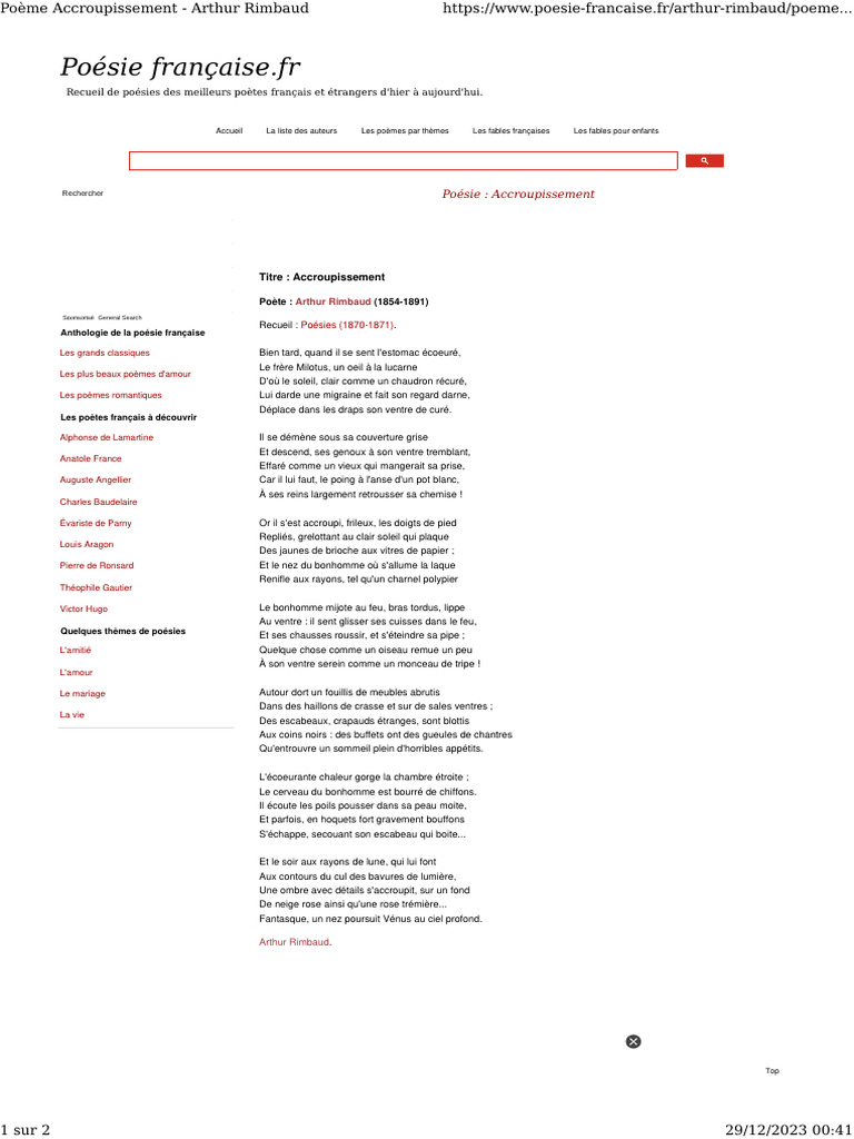 Poème Accroupissement - Arthur Rimbaud | PDF