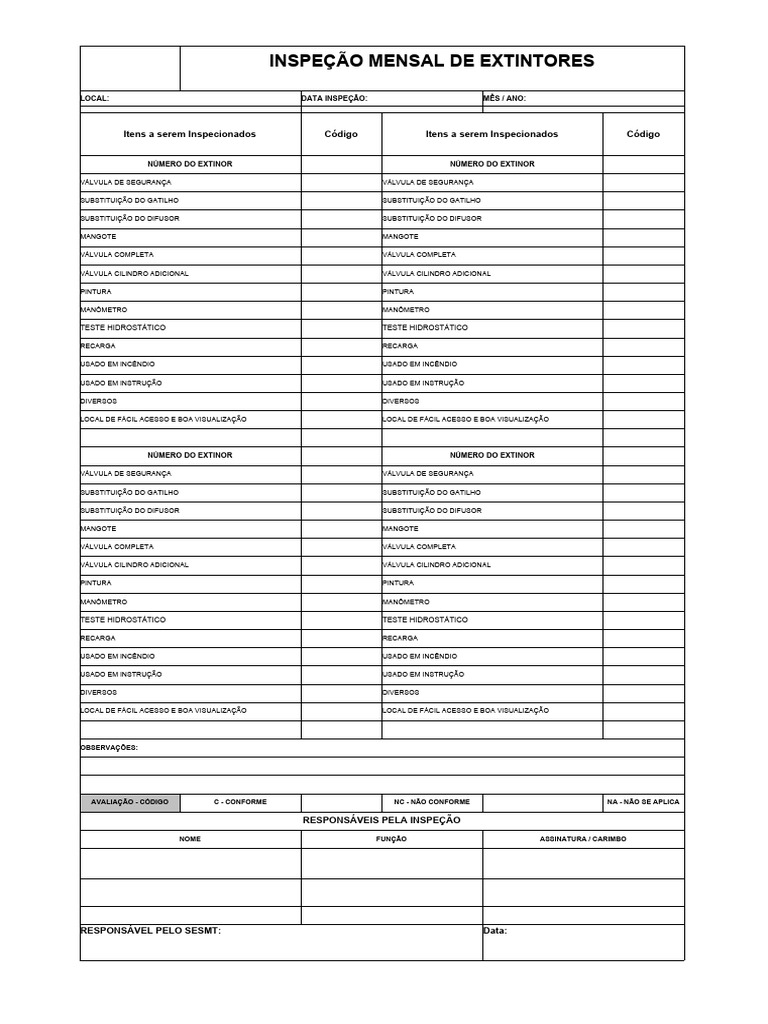 Check List - Inspeção Mensal de Extintores | PDF | Informática
