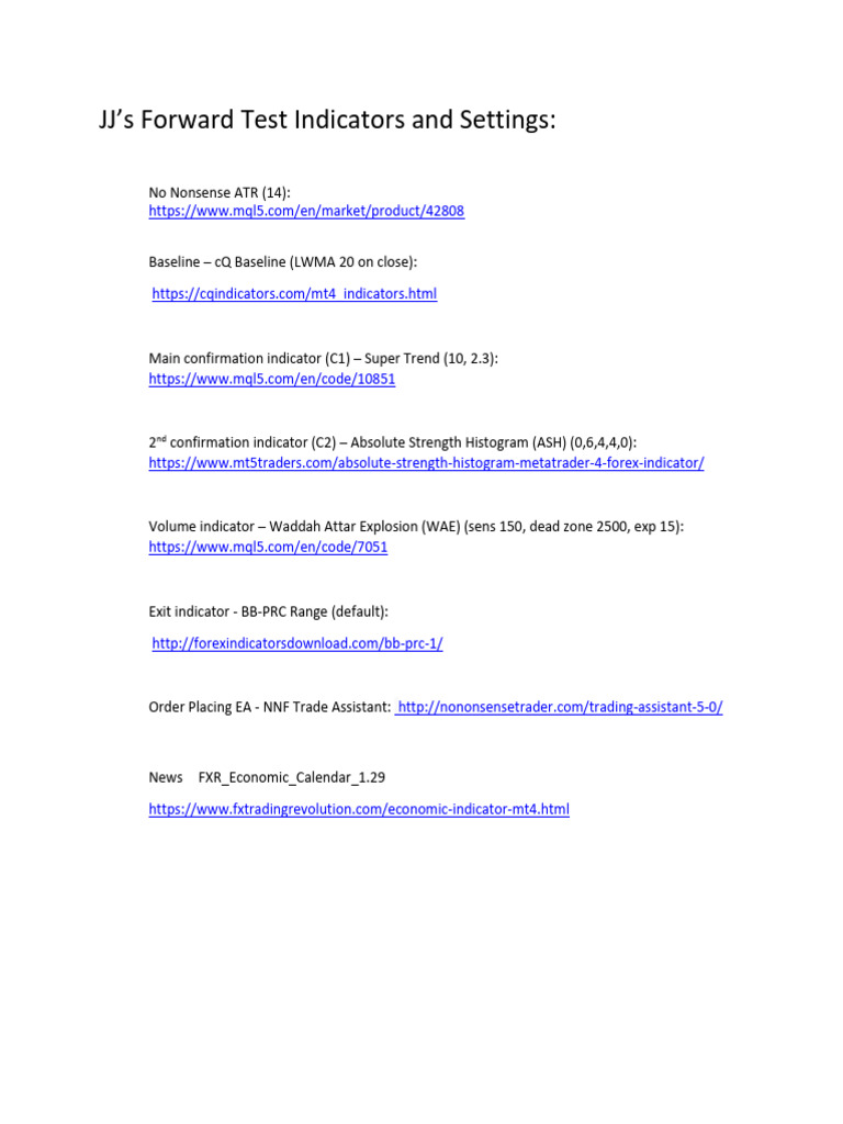 JJs Indicators and Settings | PDF