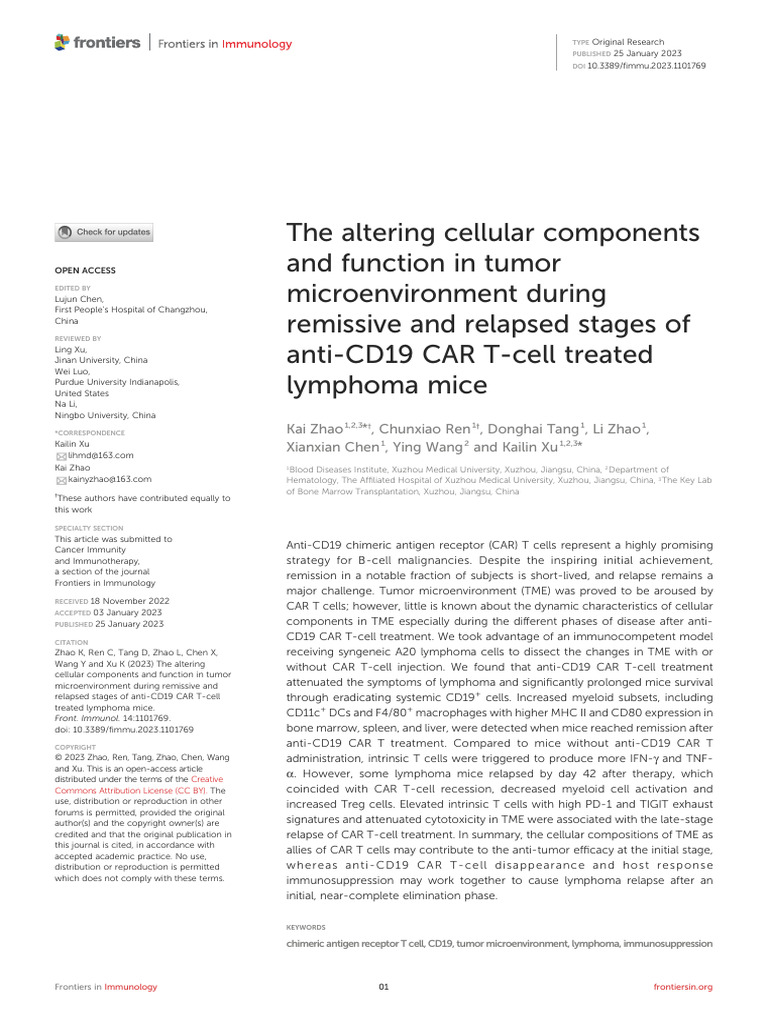 Zhao 2023 front immunol tme car t lymphoma pdf
