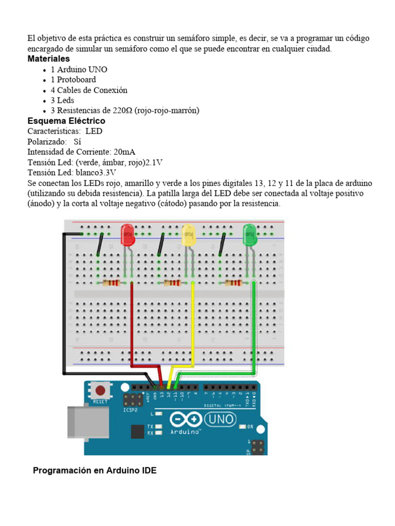Semáforo simple con Arduino y Protoboard | PDF