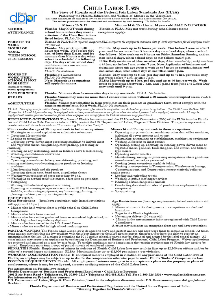 FL Child Labor Laws PDF Employment Labour Law