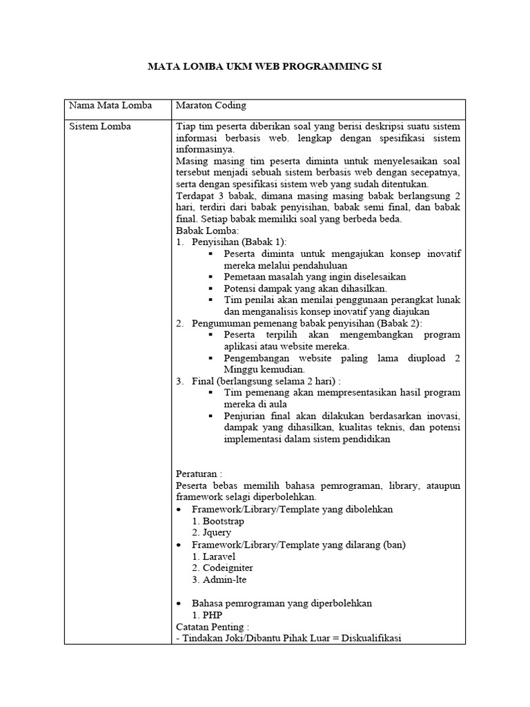 Mata Lomba UKM WEB Programming SI | PDF
