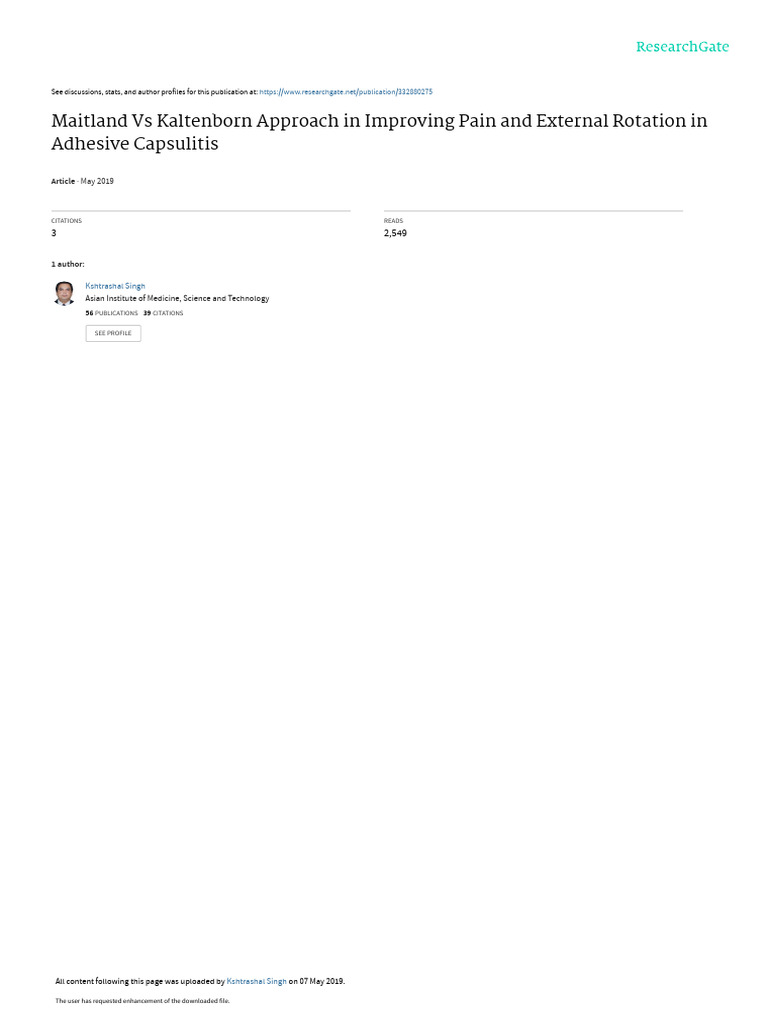 Maitland Vs Kaltenborn in Adhesive Capsulitis | PDF