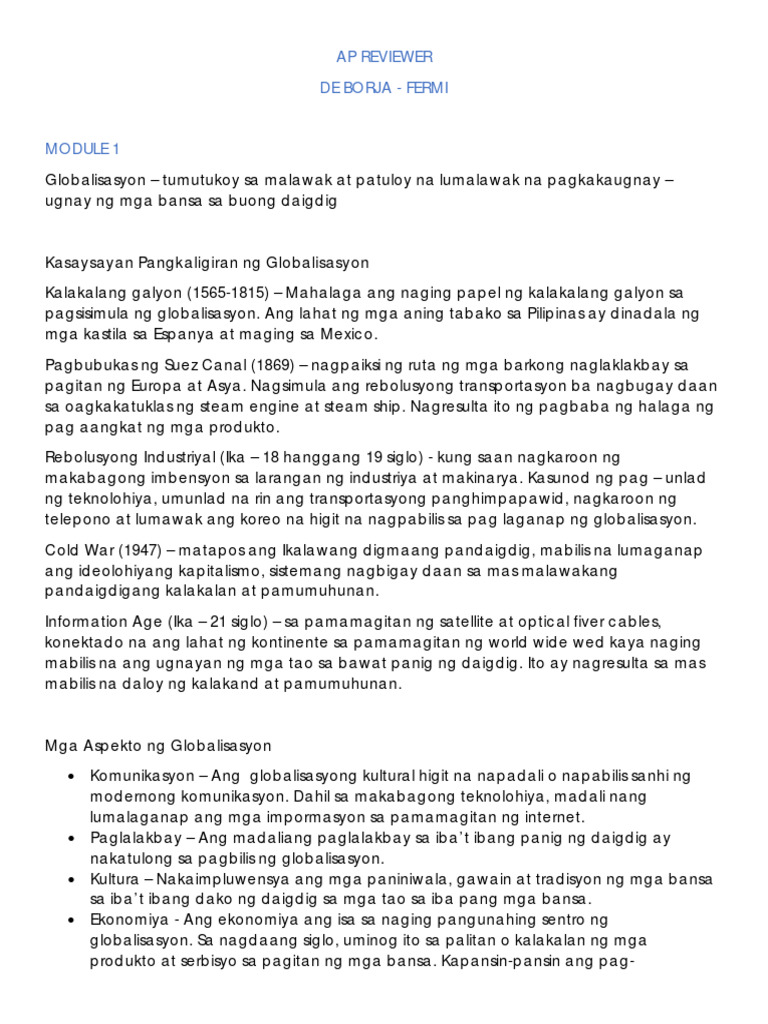 Ap Reviewer 1 St 2nd Quarter Pdf