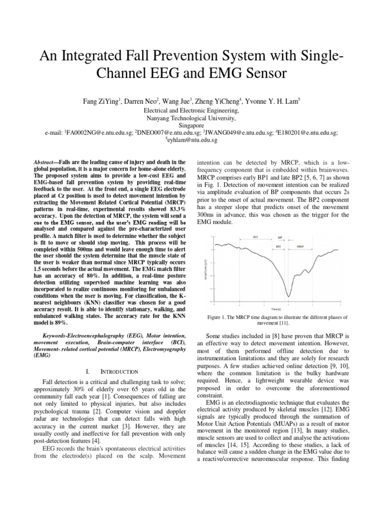An integrated fall prevention system with single channel eeg and emg