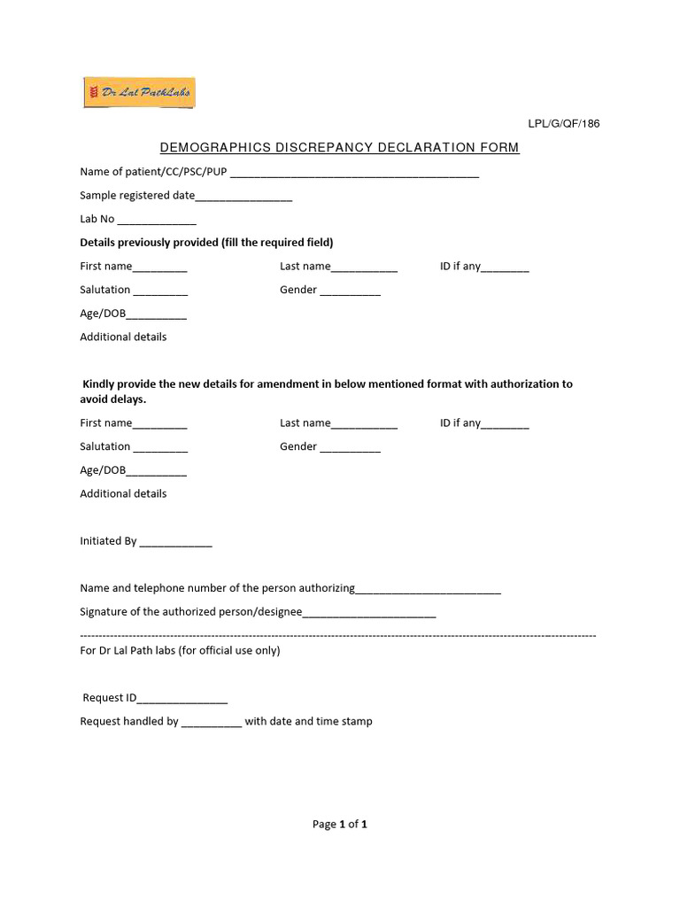 Demographics Discrepancy Form | PDF