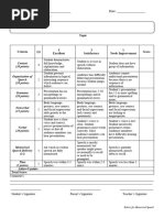 Rubric For Memorized Speech