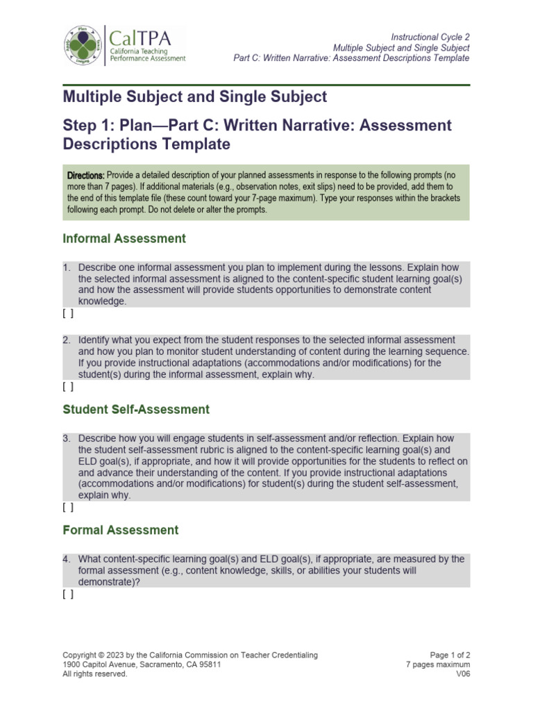 CalTPA C2 S1 C Assessment Descriptions | PDF | Learning | Rubric (Academic)