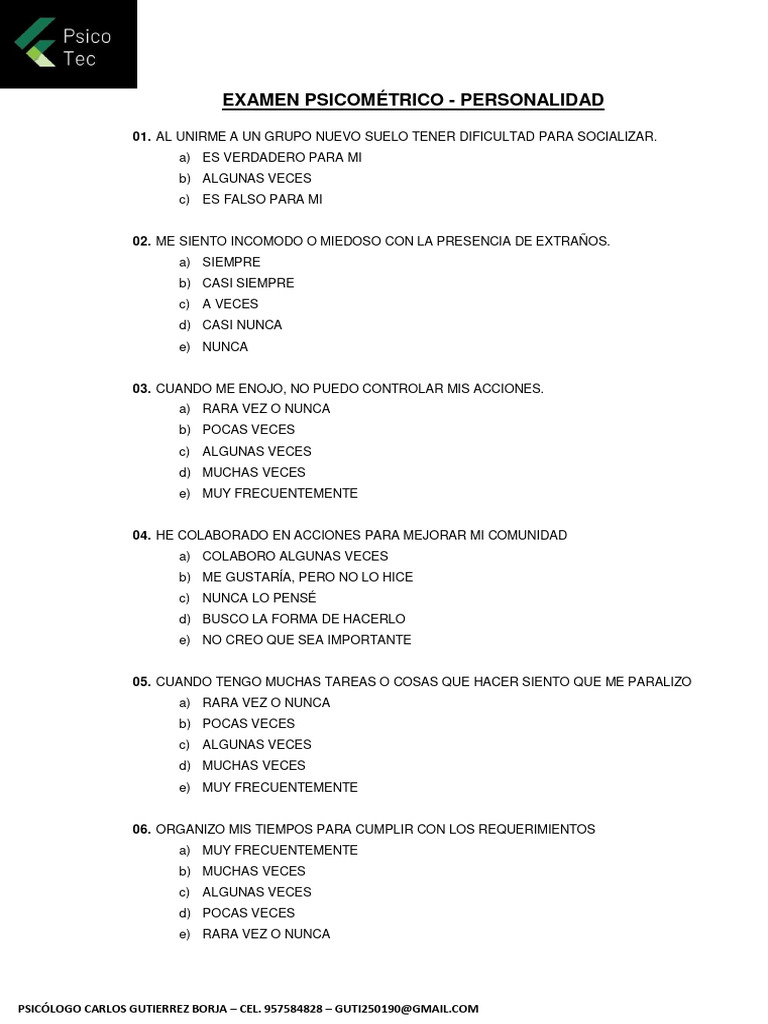 Examen Psicométrico de Personalidad | PDF | Relaciones personales ...