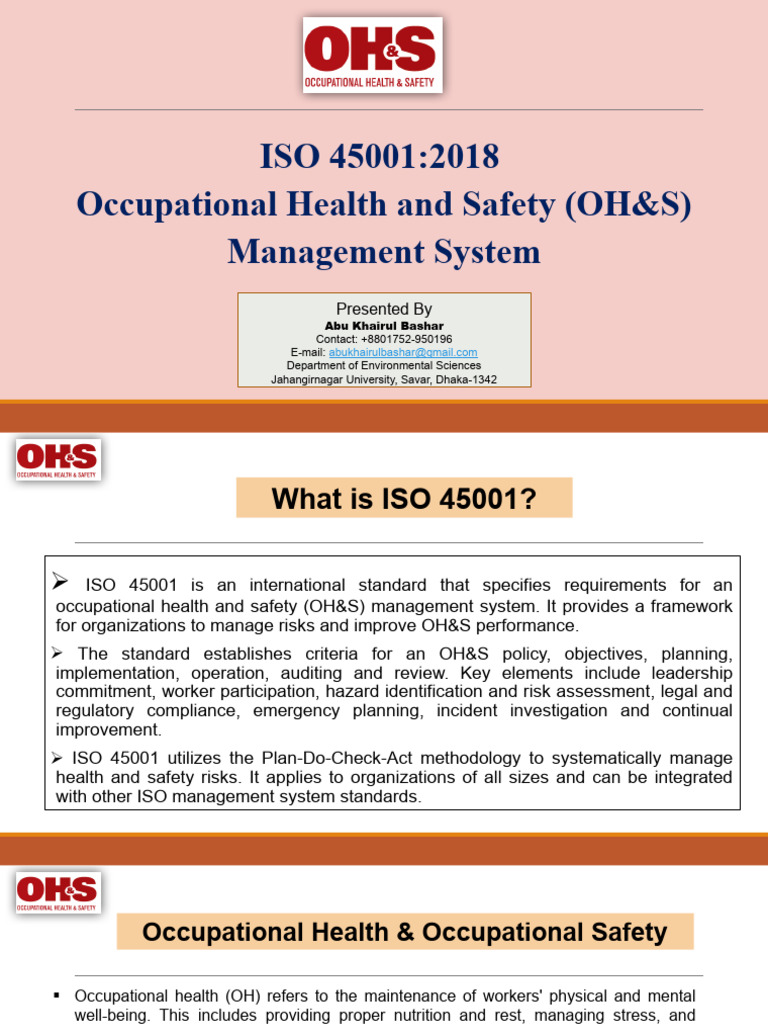 Occupational Health & Safety Management System (ISO 45001) | PDF ...