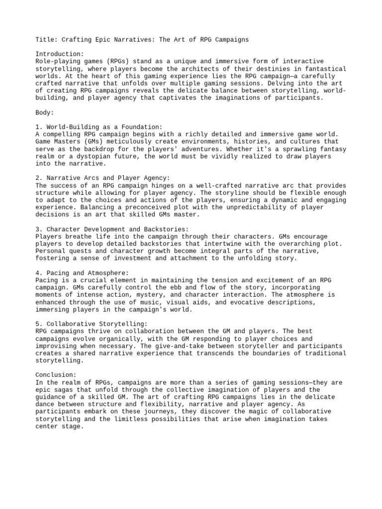 Crafting Epic Narratives The Art of RPG Campaigns | PDF | Role Playing ...