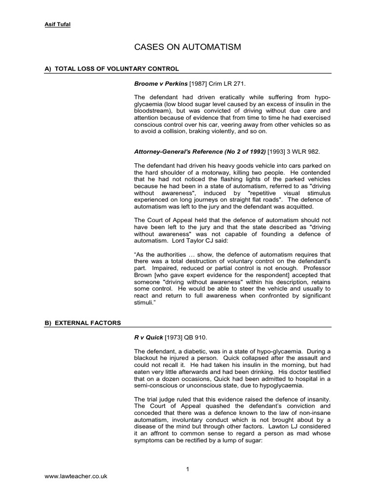 Automatism Cases PDF