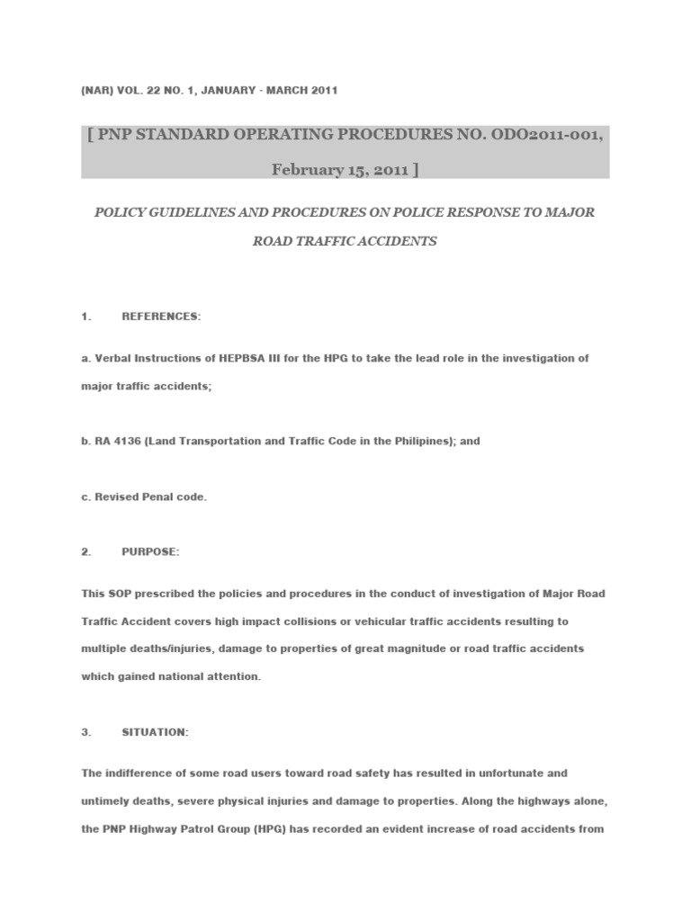 Police SOP for Major Traffic Accidents | PDF | Road | Traffic Collision
