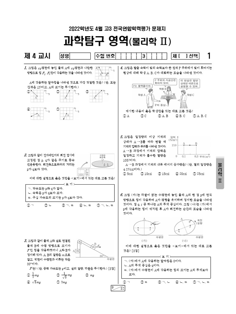 2022년 4월 고3 모의고사 과탐- 물리학2 문제 | PDF