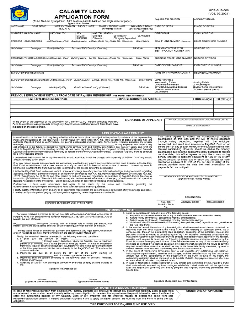 Pag-IBIG Calamity Loan Application Form | PDF | Loans | Interest