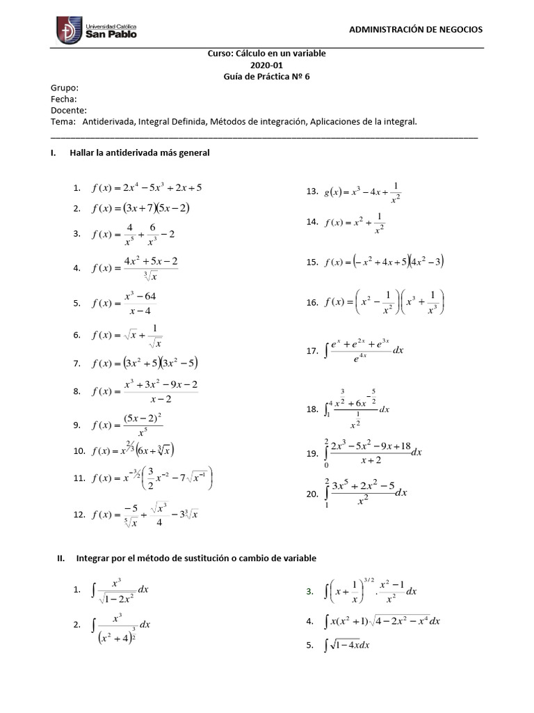 Práctica de Cálculo: Integrales y Aplicaciones | PDF | Costo marginal ...