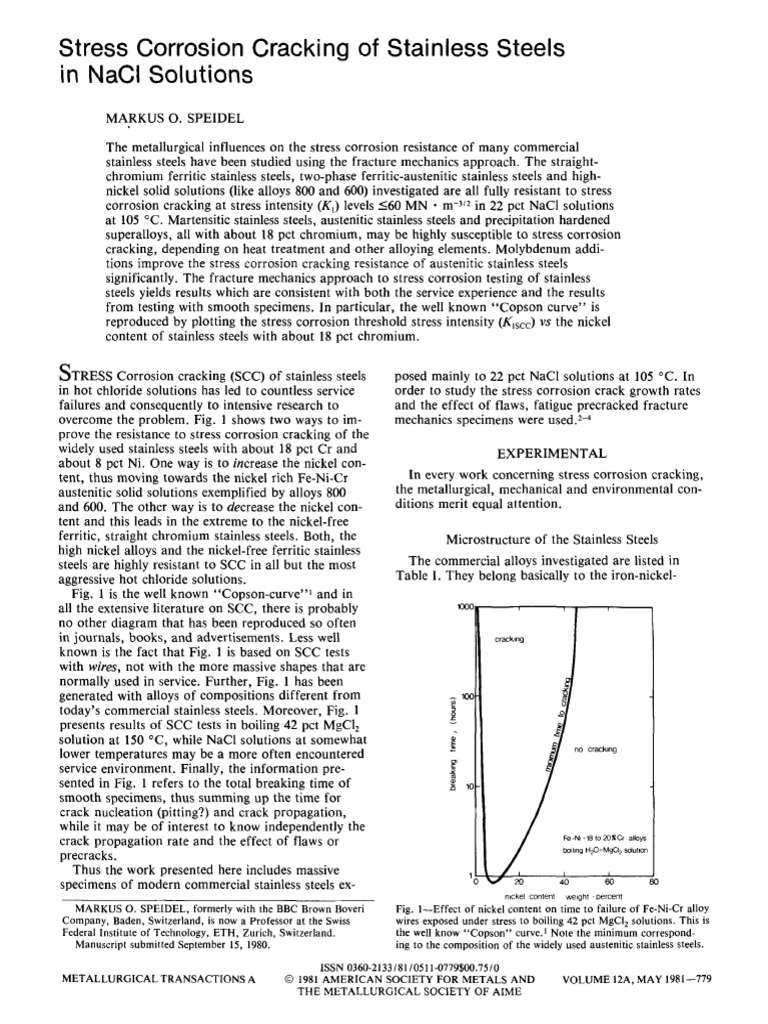 Stress Corrosion in Stainless Steels | PDF | Stainless Steel | Steel