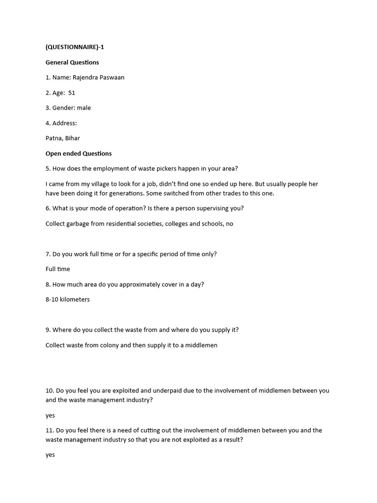 QUESTIONNAIRE PDF Occupational Safety And Health Welfare