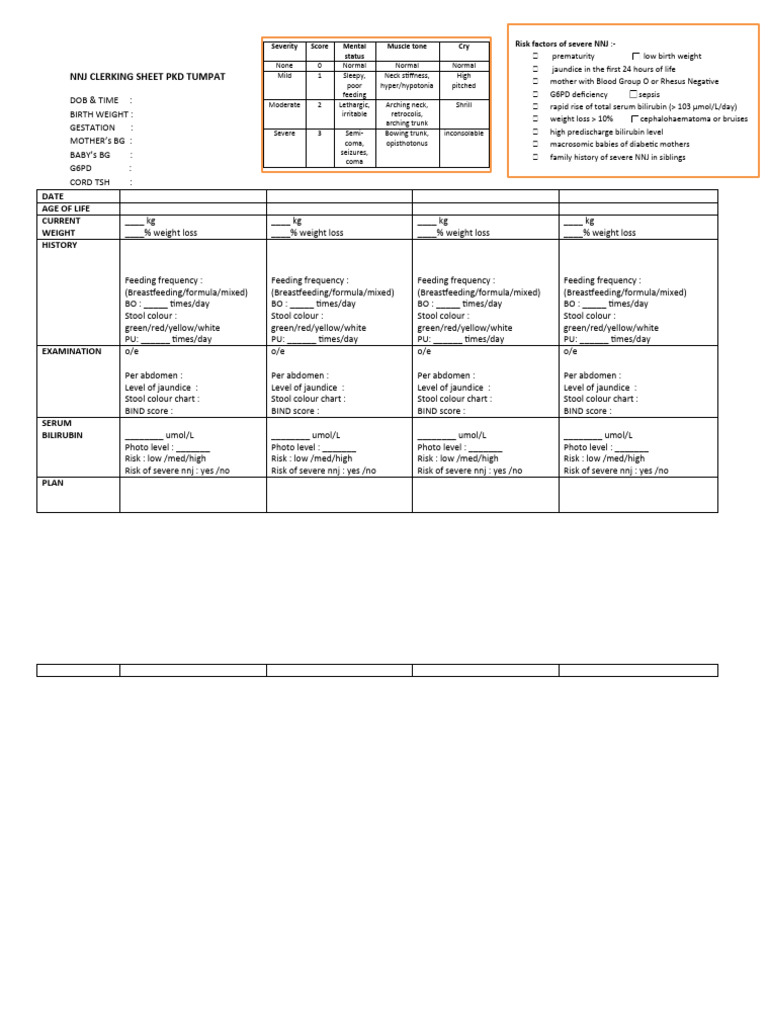 NNJ Clerking Sheet for Newborns | PDF | Wellness