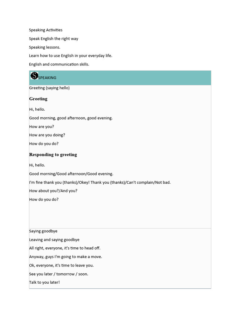 Speaking Activities | PDF