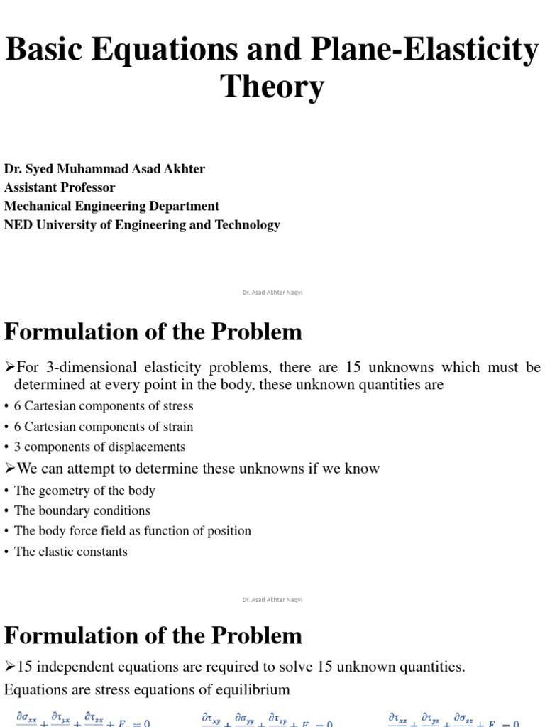 Basic Equations and PlaneElasticity Theory PDF Stress (Mechanics