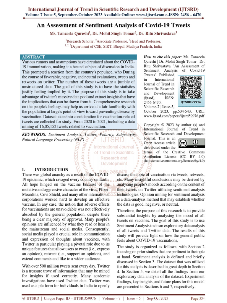 An Assessment of Sentiment Analysis of Covid 19 Tweets | PDF
