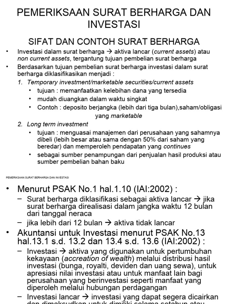 Pemeriksaan Investasi Surat Berharga PDF Pengelolaan Keuangan 
