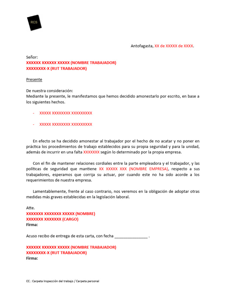 Formato Carta De Amonestación Pdf