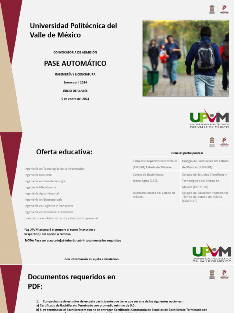 Convocatoria UPVM 2024: Pase Automático | PDF