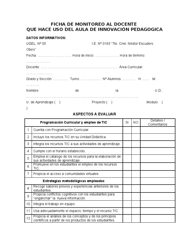 Ficha de Monitoreo Al Docente | PDF | Tecnología de información y ...