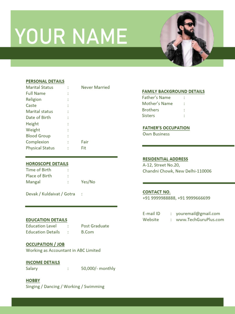 14 Marriage Biodata Template in Word PDF