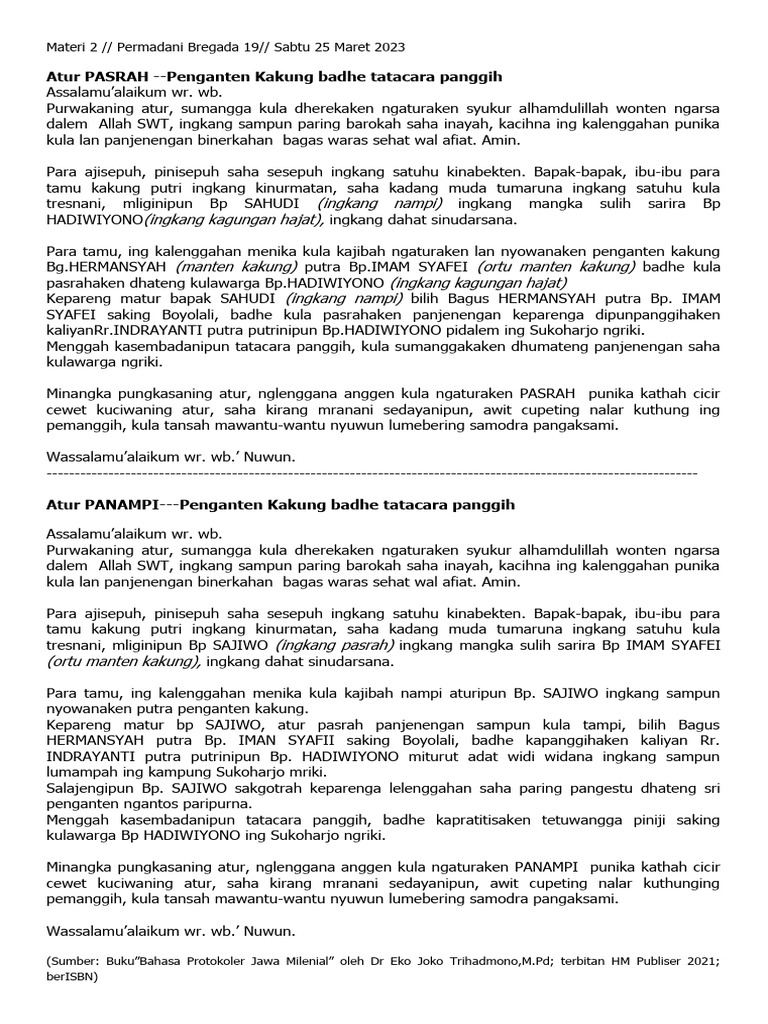 Atur Pasrah Penganten Kakung Jawi | PDF