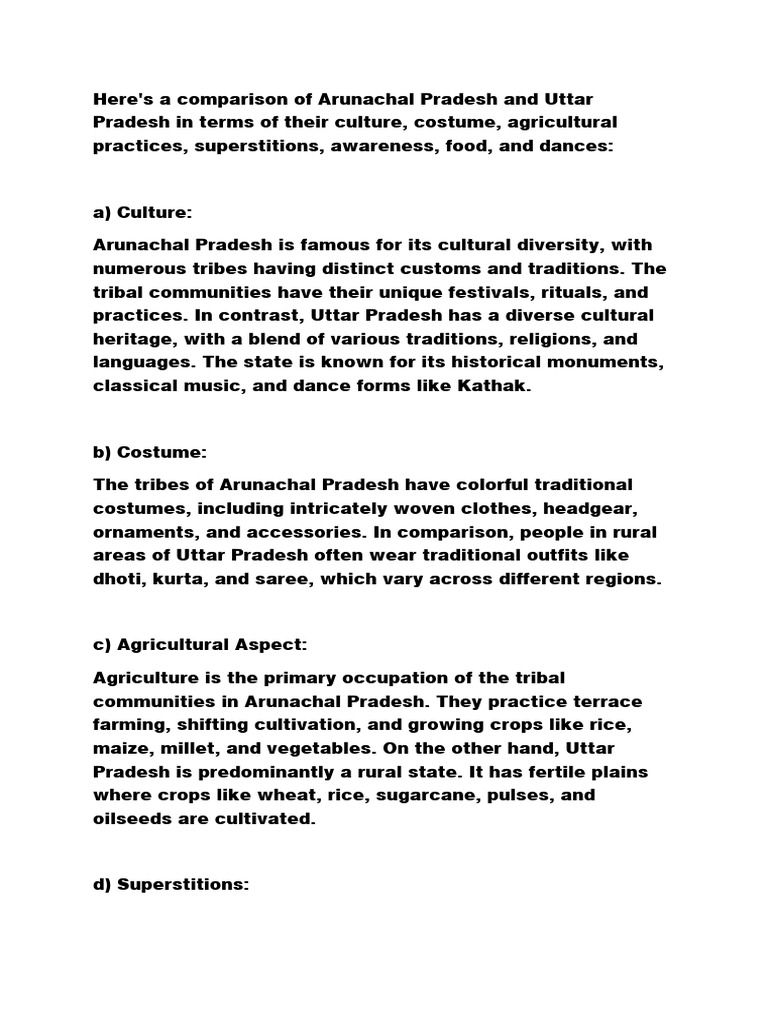 Cultural Comparison: Arunachal vs Uttar Pradesh | PDF | Agriculture | Rice