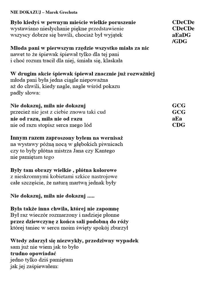 Nie Dokazuj Marek Grechuta PDF