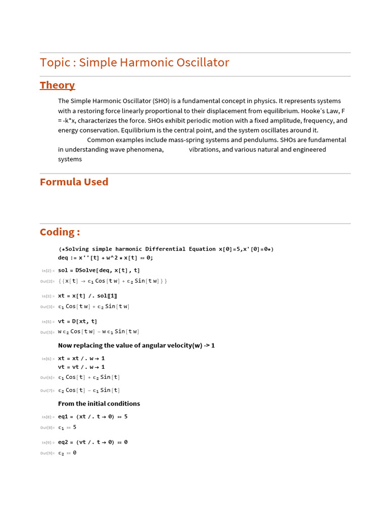 Simple Harmonic Oscillator PDF