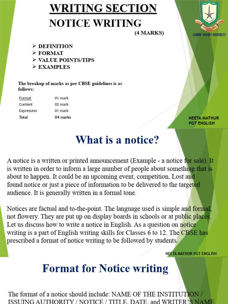 Guide to Notice Writing in English | PDF | Career & Growth
