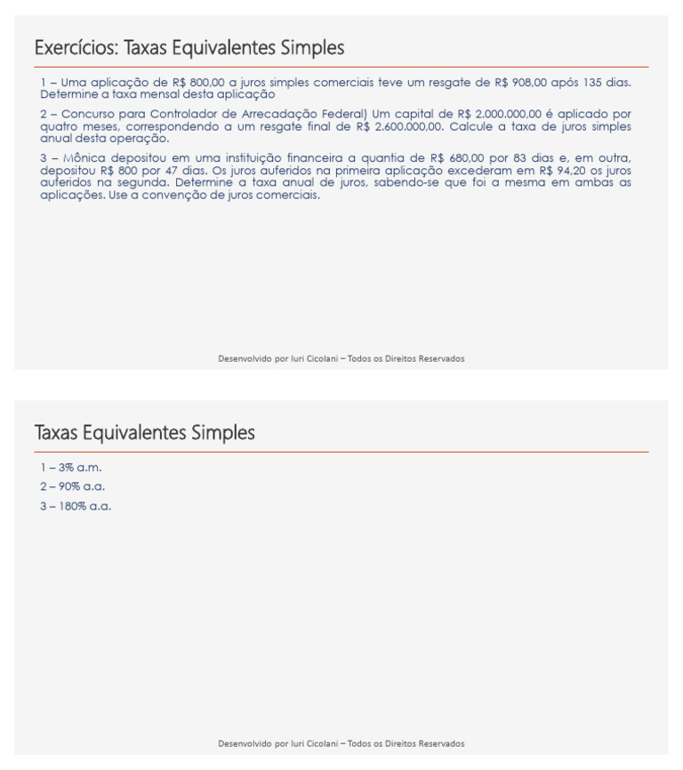 Exercício Taxas Equivalentes Simples | PDF