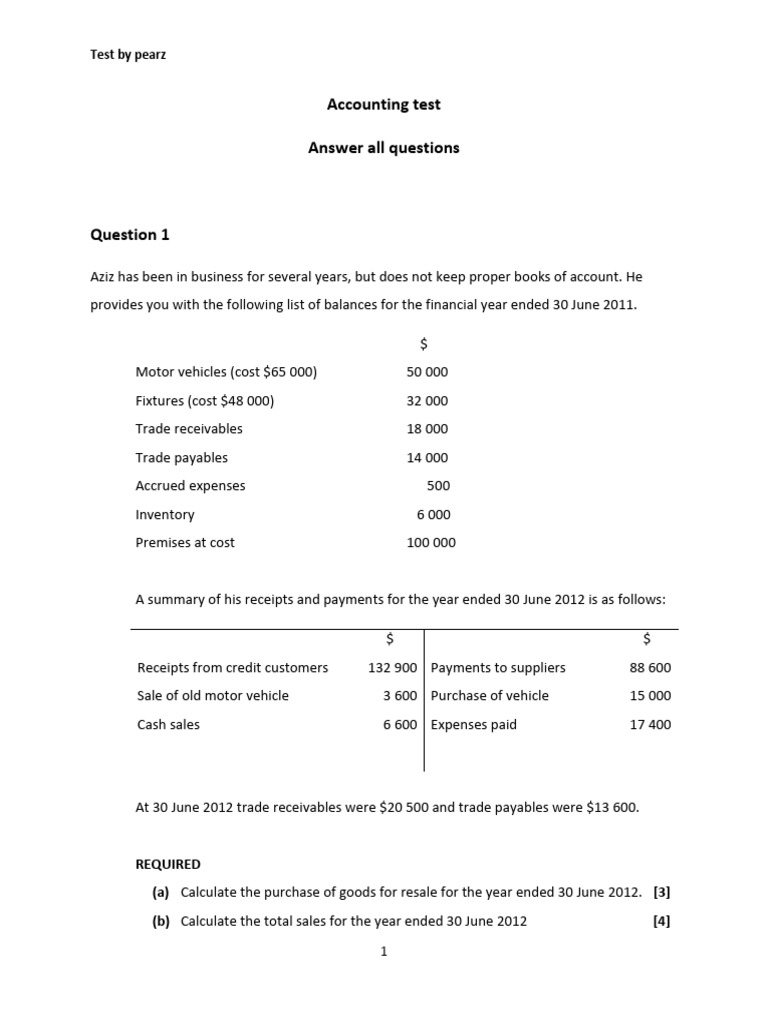 Accounting Test Questions and Solutions | PDF | Finance & Money Management