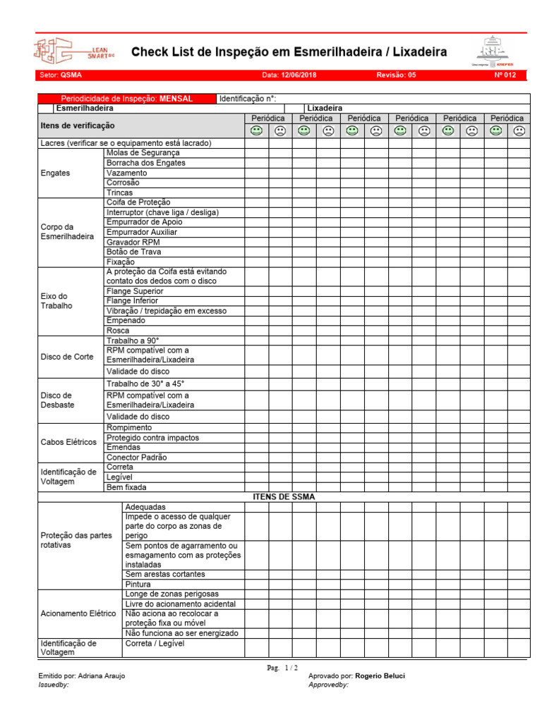 IT G 09 001 - Check List 012 - Rev 05 - Esmerilhadeira e Lixadeira | PDF