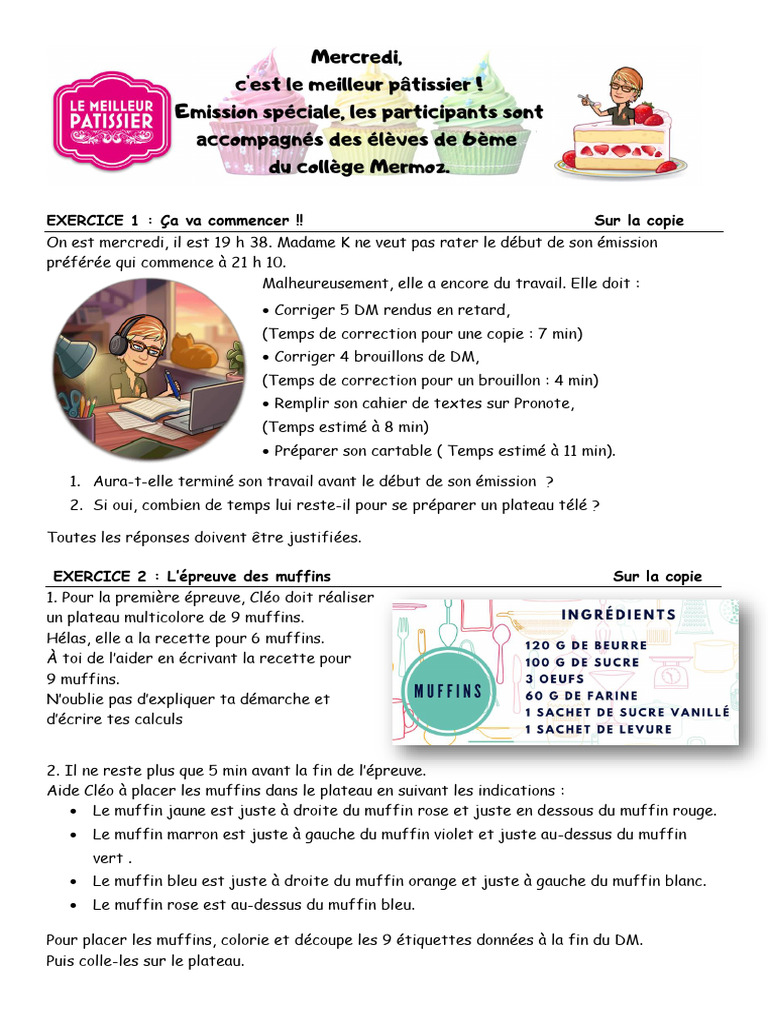 DM de Maths 6ème : Recettes et Corrections | PDF | Nourritures