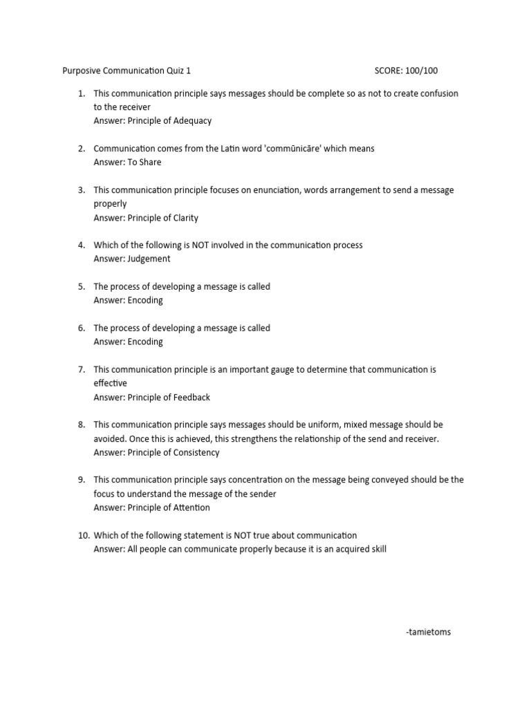 Purposive Communication Quiz 1 PDF